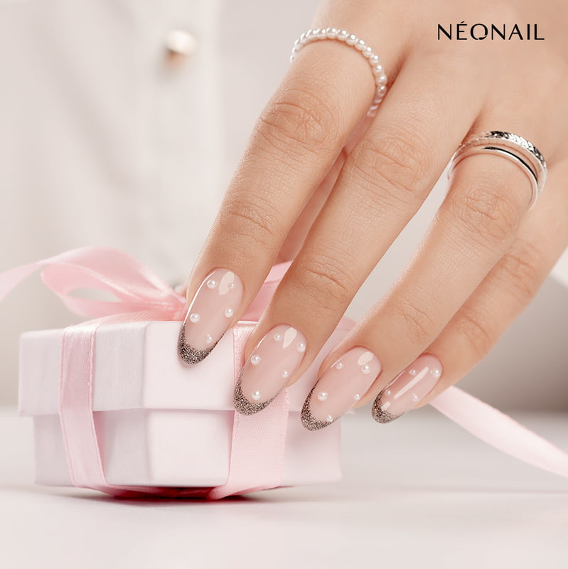 French glitter variation topped with pearls